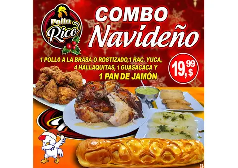 Combo Navideño Pollo Rico: 1 Pollo a la brasa o Rostizado