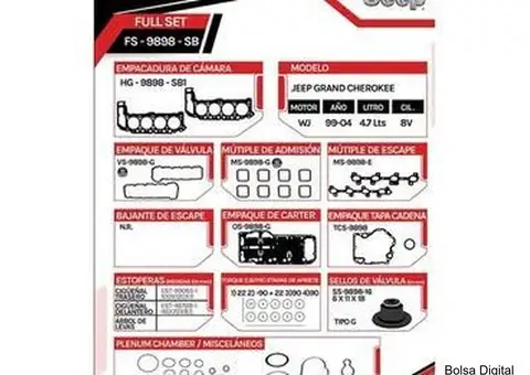 Kit Juego Empacadura Grand Cherokee 4.7 8v  Fraco  FS-9898-SB